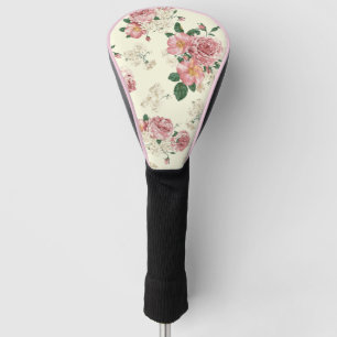 Pink on Yellow Vintage Floral  Golf Head Cover