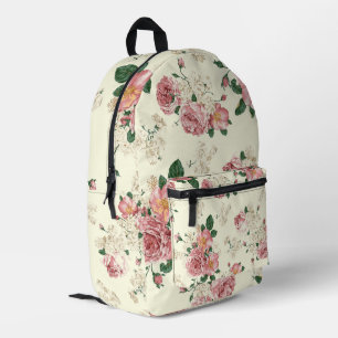 Pink on Yellow Vintage Floral  Printed Backpack