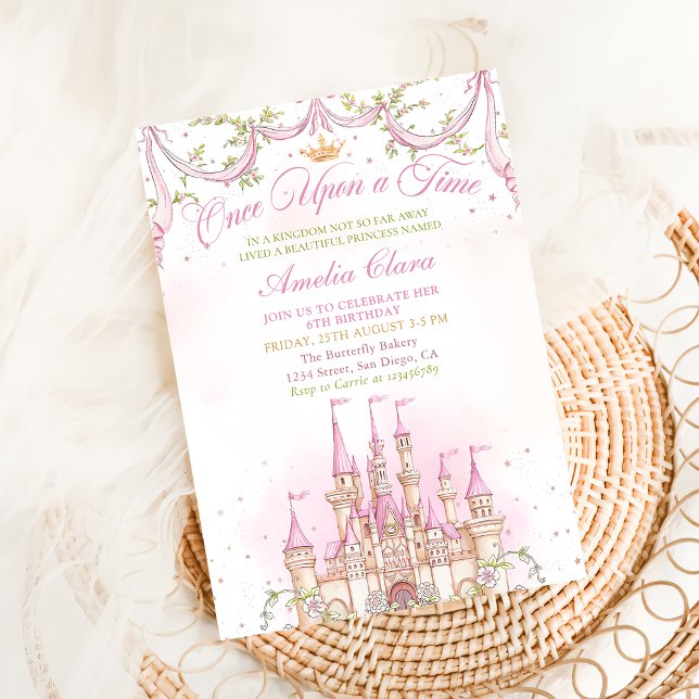 Pink Once Upon a Time Princess Castle Birthday Invitation (Creator Uploaded)