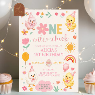 Pink One Cute Chick 1st Birthday Invitation