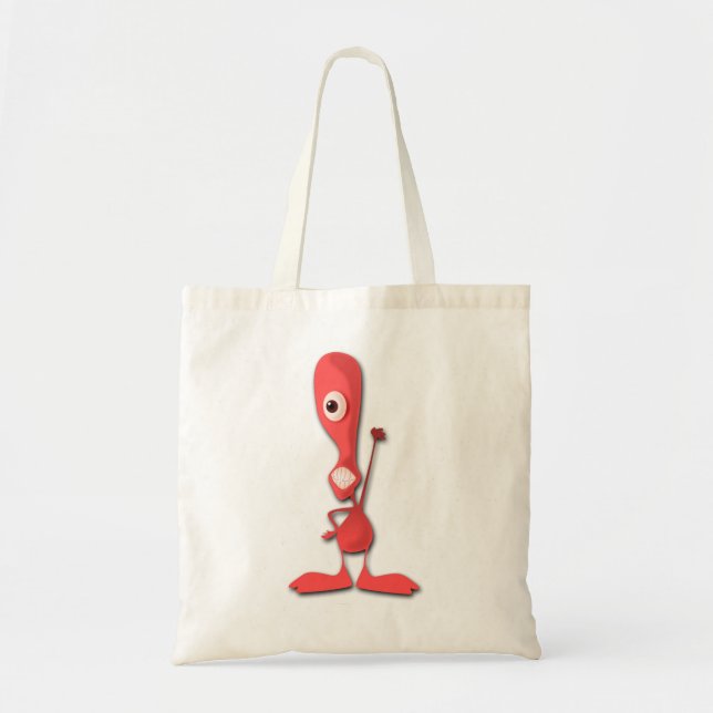 Pink One-Eyed Cyclops Cute Monster Waving Tote Bag (Front)