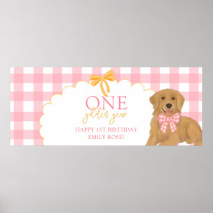 Pink One Golden Year Retriever Puppy 1st Birthday Poster