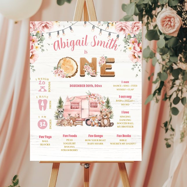 Pink One Happy Camper Birthday Milestone Sign (Creator Uploaded)