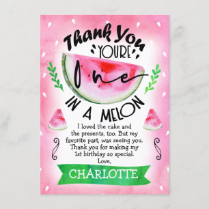 Pink one in a melon birthday thank you card