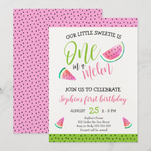 Pink One in a Melon Girl 1st Birthday Cute Invitation
