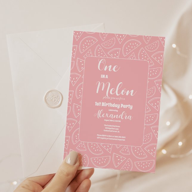 Pink One in a Melon Girl First Birthday Invitation (Creator Uploaded)