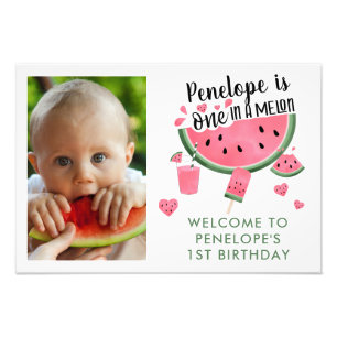 Pink One In A Melon Photo Girl's 1st Birthday  Print
