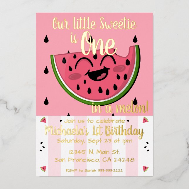 Pink One in a Melon Watermelon Girl First Birthday (Front)