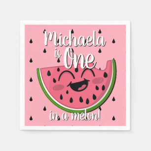 Pink One in a Melon Watermelon Kids First Birthday Napkin