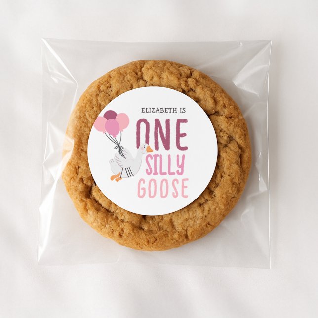 Pink One Silly Goose 1st Birthday Classic Round Sticker (Creator Uploaded)
