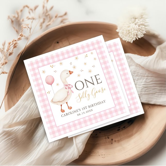 Pink One Silly Goose 1st Birthday Paper Napkin (Creator Uploaded)