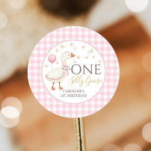 Pink One Silly Goose 1st Birthday Sticker