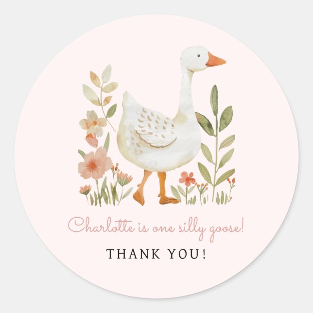 Pink One Silly Goose Birthday Classic Round Sticker (Front)