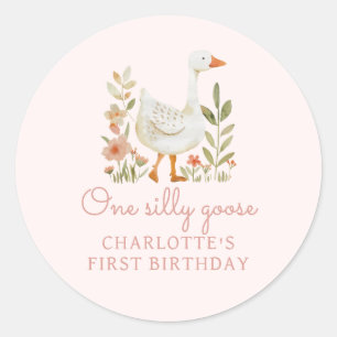 Pink One Silly Goose Birthday Classic Round Sticker