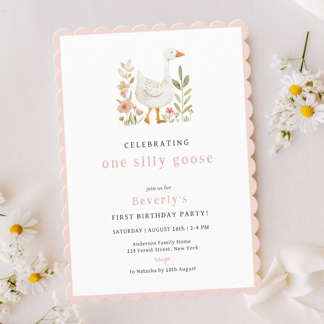 Pink One Silly Goose Birthday Invitation (Creator Uploaded)