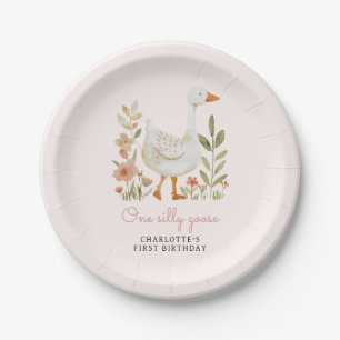 Pink One Silly Goose Birthday Paper Plate