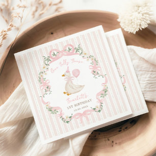 Pink One Silly Goose Coquette Bow 1st Birthday Napkin