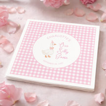 Pink One Silly Goose Gingham Rustic First Birthday