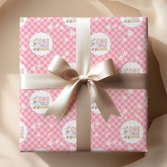 Pink One Silly Goose-Girl's First Birthday  Wrapping Paper (Pink One Silly Goose Wrapping paper. Girl's First Birthday prop)
