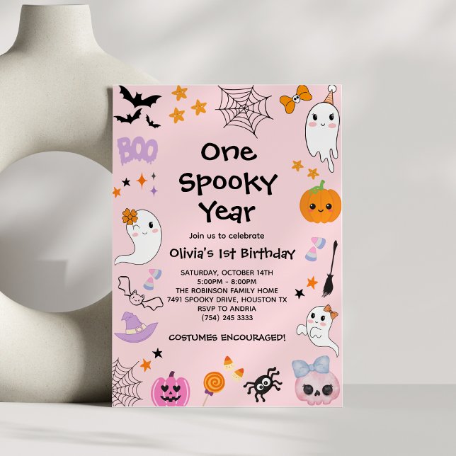 Pink One Spooky Year Ghost Halloween 1st Birthday Invitation (Pink One Spooky Year Ghost Halloween 1st Birthday Invitation )