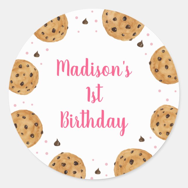Pink One Sweet Cookie First Birthday Classic Round Sticker (Front)