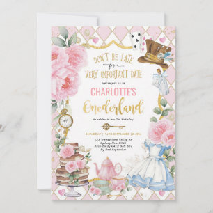 Pink Onederland Tea Party 1st Birthday Invitation
