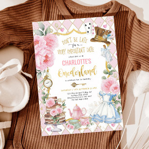 Pink Onederland Tea Party 1st Birthday Invitation