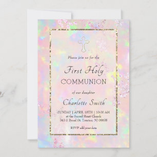 pink opal background First Communion Invitation