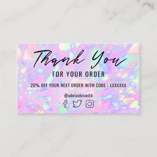 pink opal background thank you business card (Front)