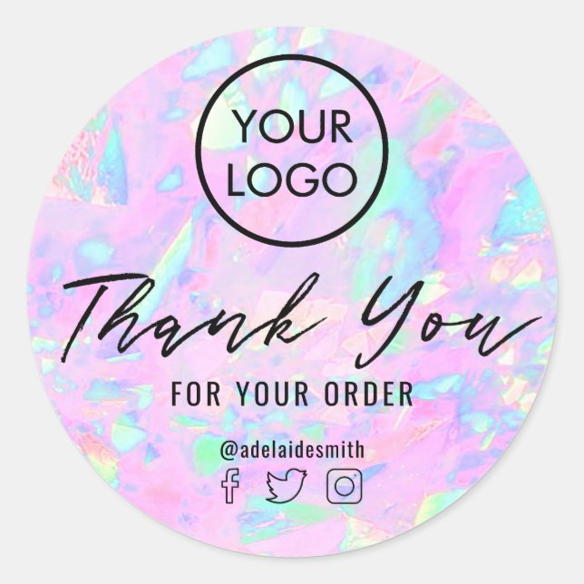 pink opal inspired texture thank you classic round sticker (Front)