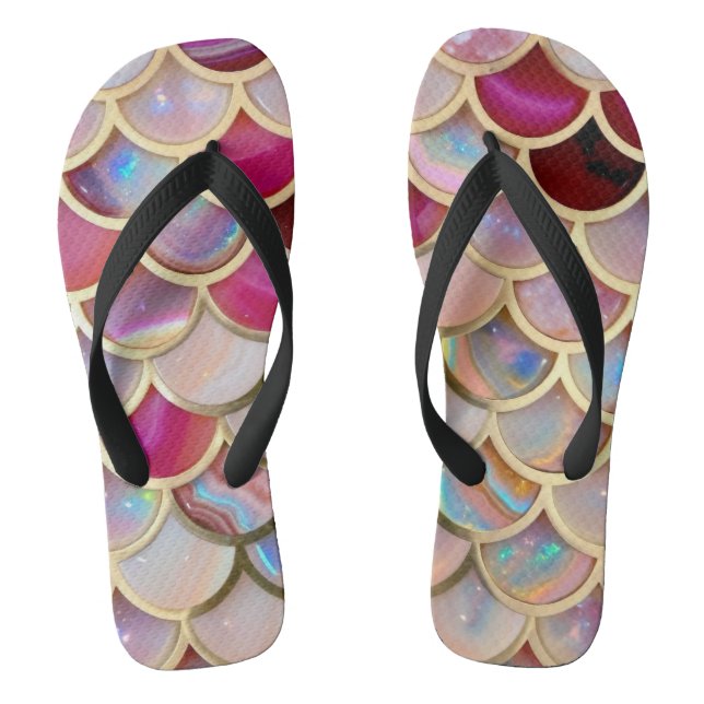 Pink Opal Iridescent Mermaid Scales Flip Flops (Footbed)