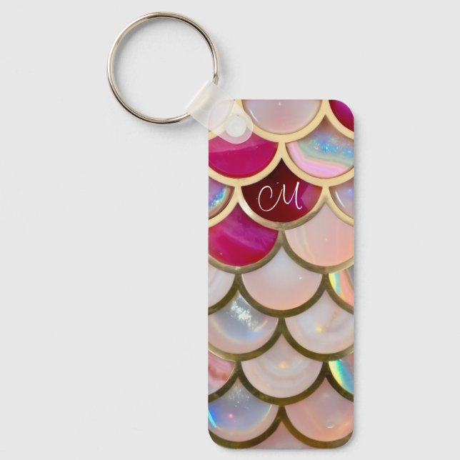 Pink Opal Iridescent Mermaid Scales Key Ring (Front)