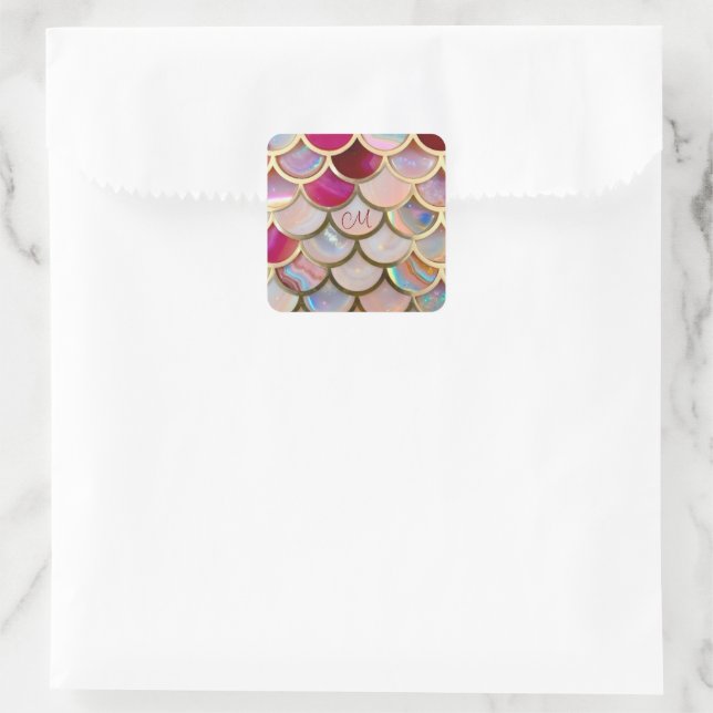 Pink Opal Iridescent Mermaid Scales Square Sticker (Bag)