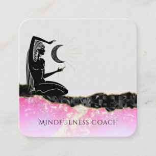*~* Pink Opal Moon QR code GODDESS Meditate  Square Business Card