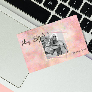 Pink Opal Stone   Hair Stylist Business Cards
