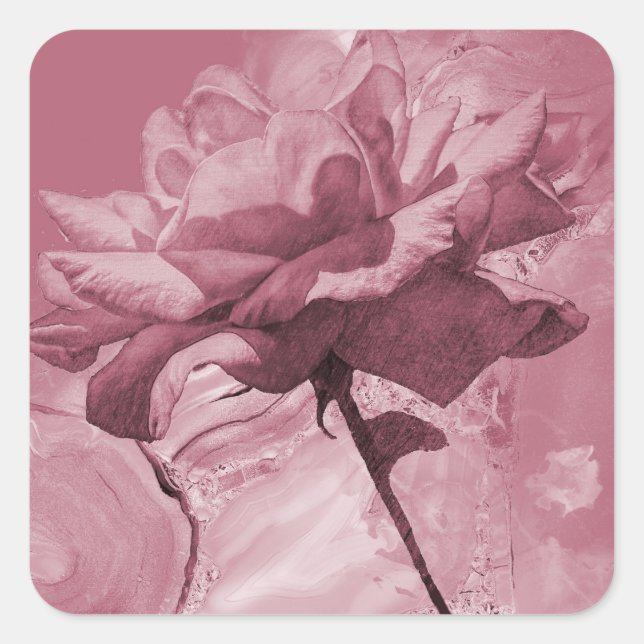 Pink Open Rose Square Sticker (Front)