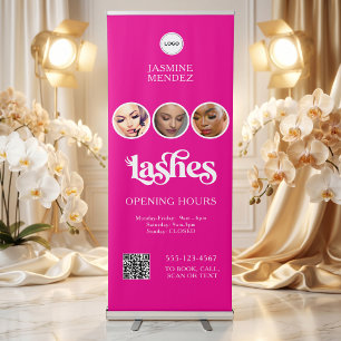 Pink Opening Hours QR Code Logo Custom Lash Salon Retractable Banner