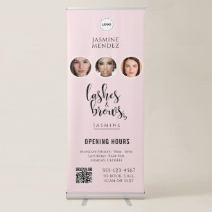 Pink Opening Hours QR Code Logo Lash Salon Retractable Banner