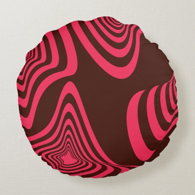 Pink, optic, trendy, cool abstract geometric shape round cushion (Back)