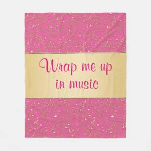 Pink or Any Colour and Gold Music Notes Blanket
