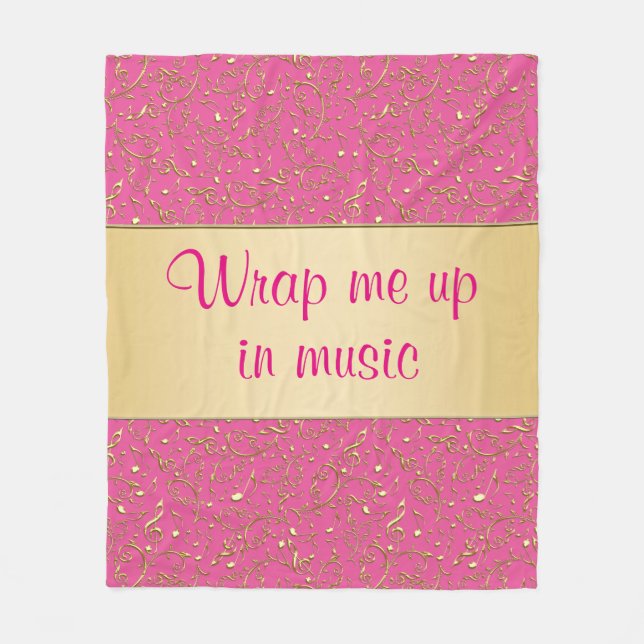 Pink or Any Colour and Gold Music Notes Blanket (Front)