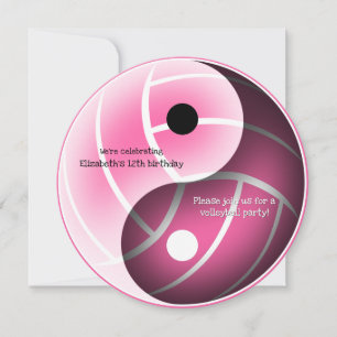 pink or ANY colour yin yang volleyball birthday Announcement