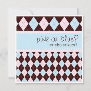Pink or Blue Argyle Neutral Boy Girl Baby Shower Invitation