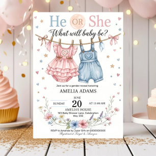 Pink or Blue Baby Clothes Gender Reveal Invitation
