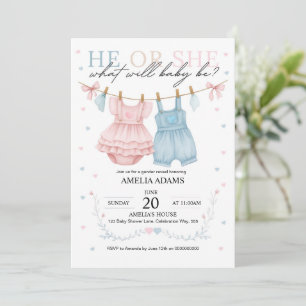 Pink or Blue Baby Clothes Gender Reveal Invitation