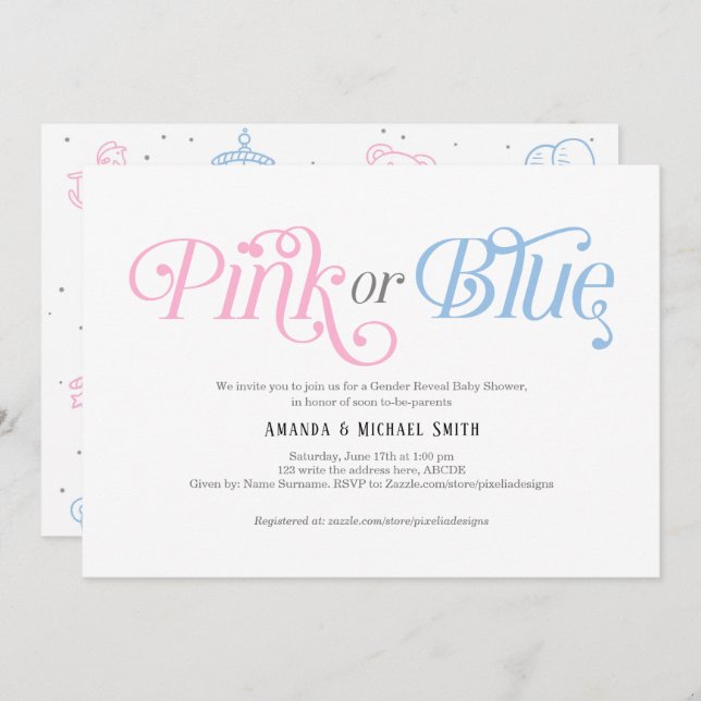 Pink or Blue, Boy or Girl, Modern, Gender Reveal Invitation (Front/Back)