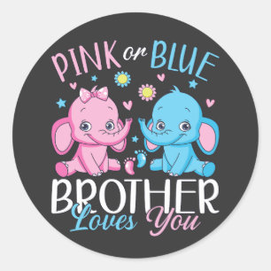 Pink Or Blue Brother Loves You Elephant Baby Classic Round Sticker