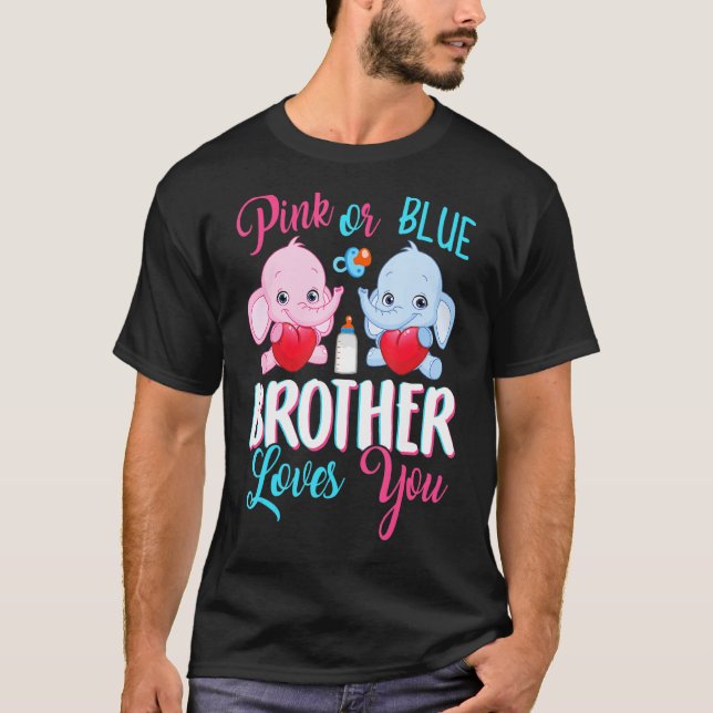 Pink Or Blue Brother Loves You Elephants Baby Gend T-Shirt (Front)