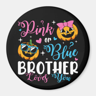 Pink Or Blue Brother Loves You Pumpkin Baby Circle Magnet