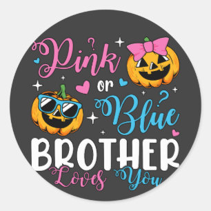 Pink Or Blue Brother Loves You Pumpkin Baby Classic Round Sticker